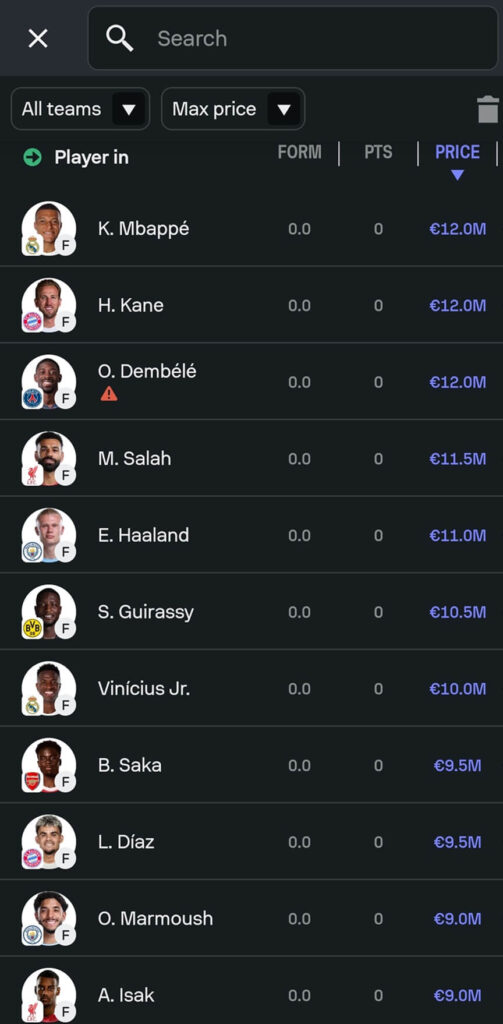 Sofascore Fantasy Champions League