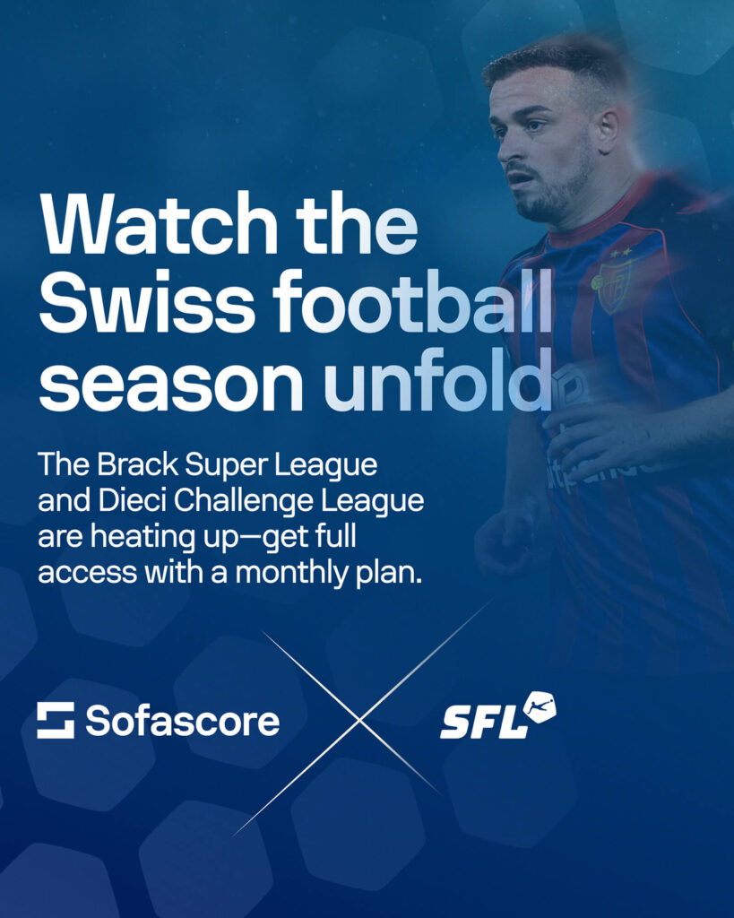 Sofascore and Swiss Football League partnership – watch Swiss football with Monthly subscription on SFL TV.